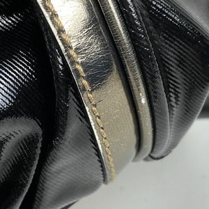Gucci Silver 2WAY Black Enamel Patent Leather Handbag Bamboo